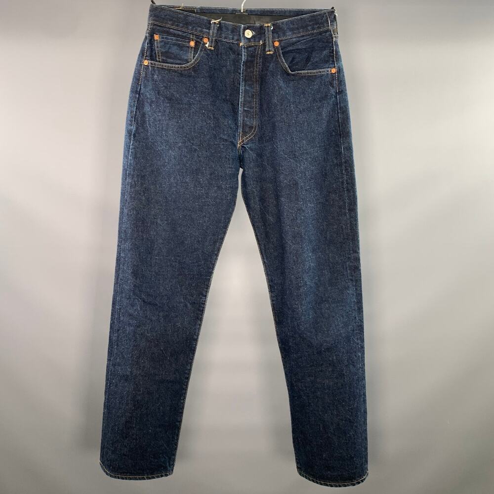 LEVI'S Size 32 Blue Indigo Contrast Stitch Selvedge Denim Button Fly Jeans